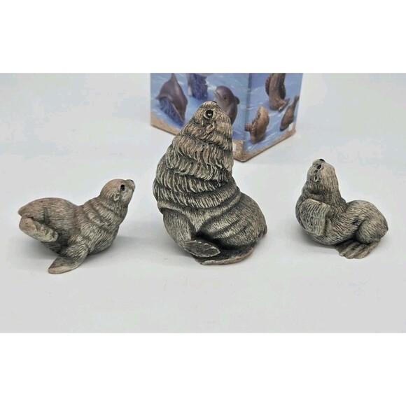 Vintage Animal Family Seal Family Figurine Set Of 3 Miniature Cute Seals Decor - Picture 7 of 16